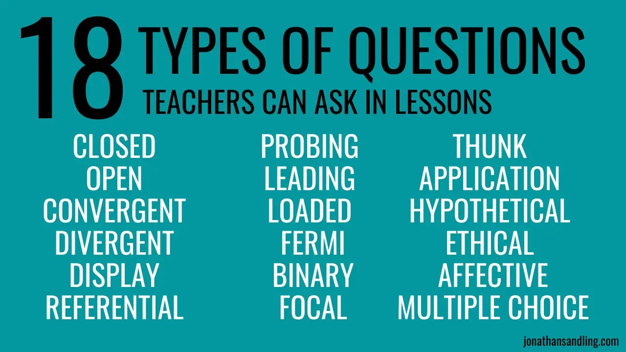 18 Types of Questions Teachers Can Ask In Lessons Jonathan Sandling